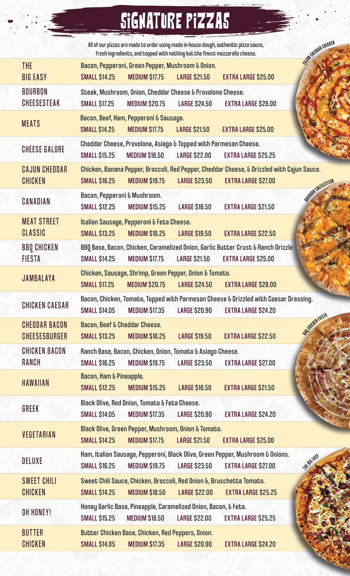 Bourbon Street Pizza - Menu