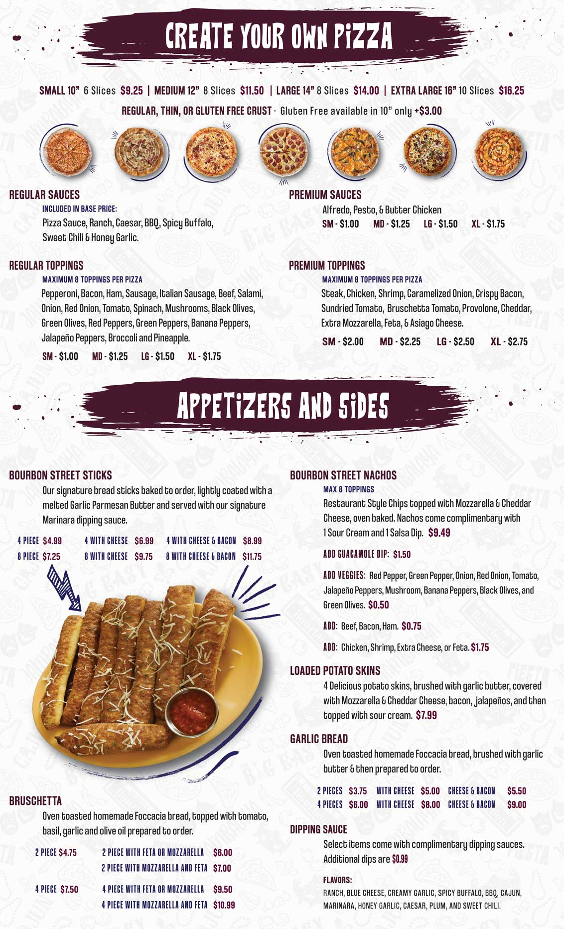 Bourbon Street Pizza - Menu