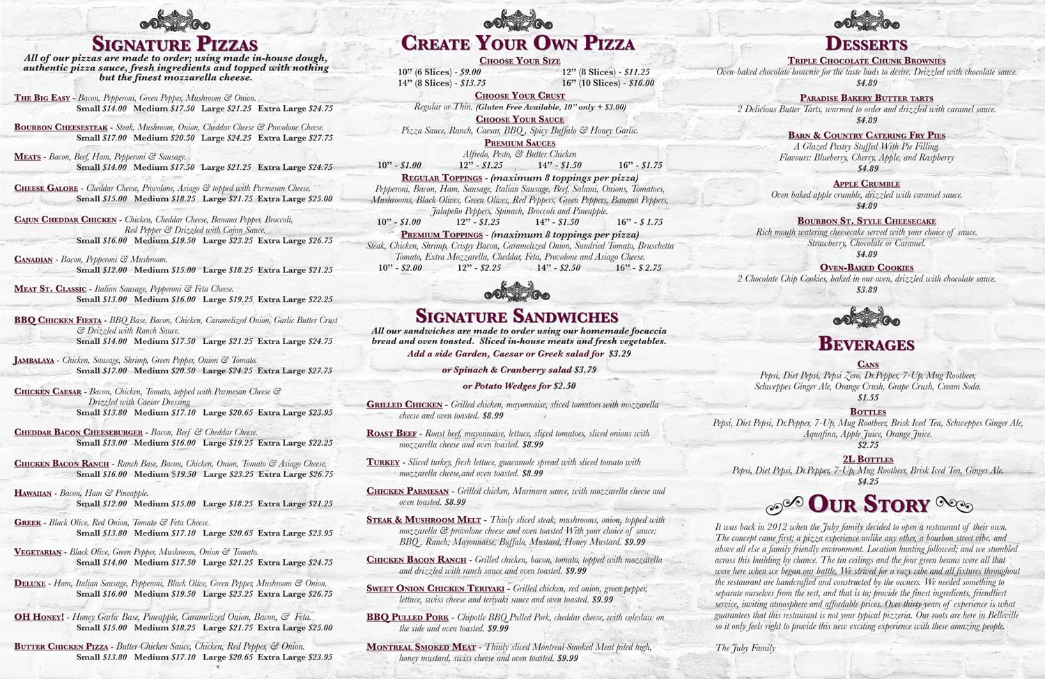 Bourbon Street Pizza Co. Takeout Menu