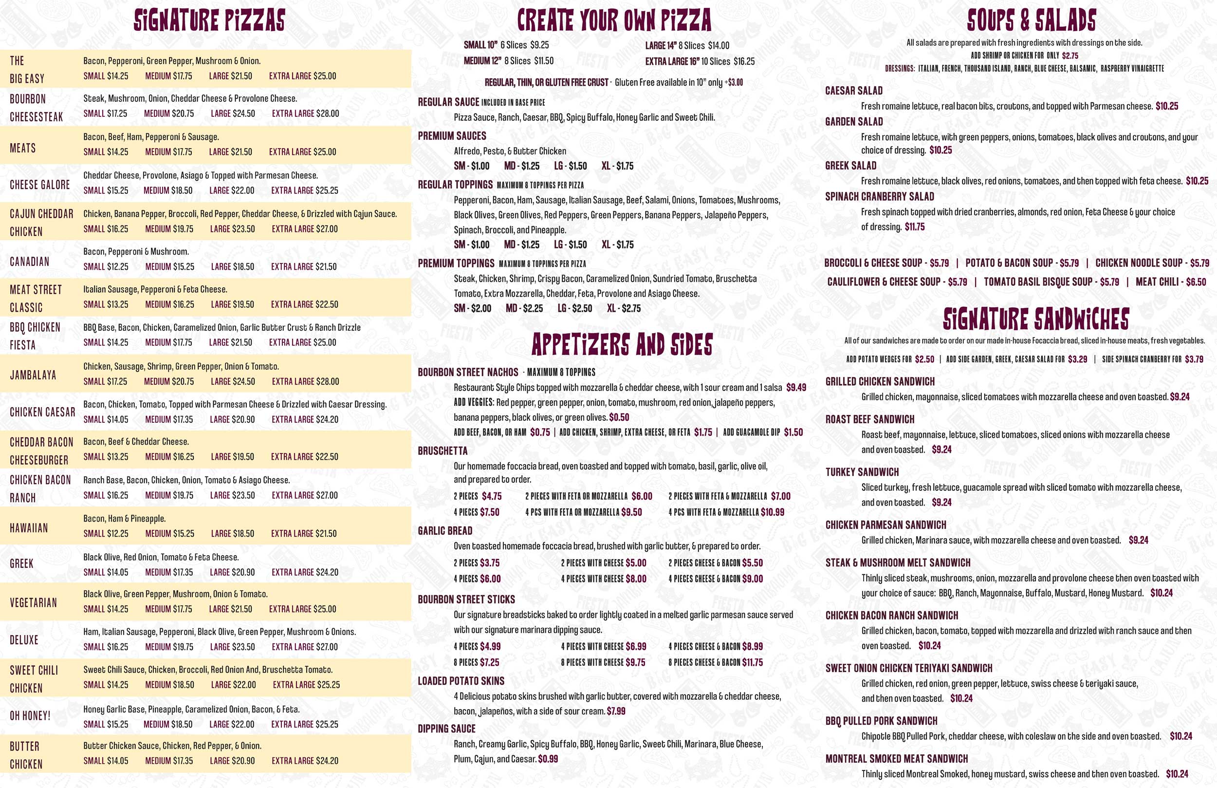 Bourbon Street Pizza - Takeout Menu